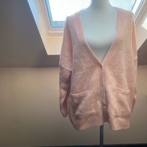 Boden Long Fluffy Cardigan Sweater Pink US 10 Oversized Slouchy Romantic Cozy